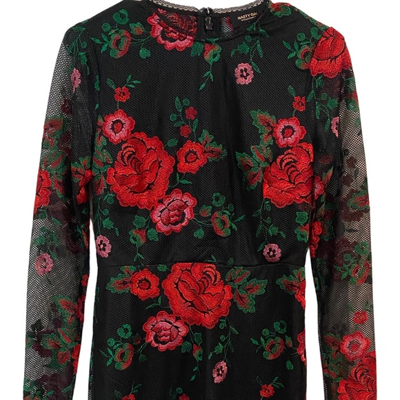 Black Mini Dress with Red Roses - Picture 2 of 5